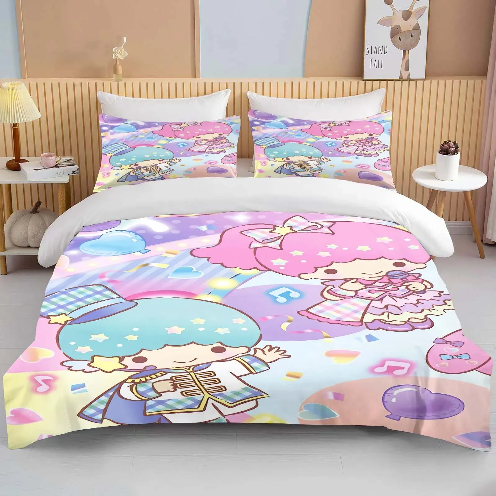 

Cute Sanrio Little Twin Stars Printed Bedding Set Duvet Cover 1 Duvet Cover 2 Pillowcases Adult and Children Bedding Set Luxury