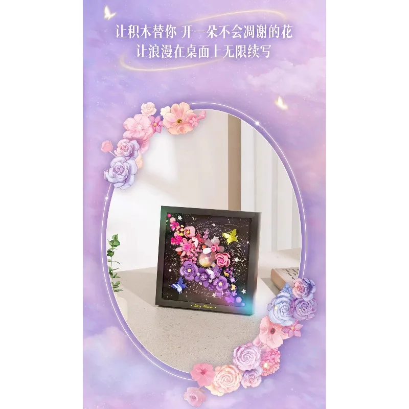 AREAX Bouwstenen Sterrennacht Bloemframe Oplichten Hangend Boeket DIY Speelgoed Valentijnscadeau voor meisjes