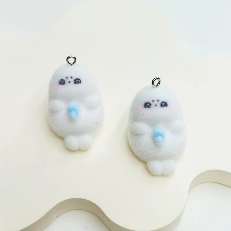 30pcs 3D Cute Flocking resin Charms Cartoon Animal doll Pendants for Necklaces Keychain DIY crafts Jewelry making Accessories