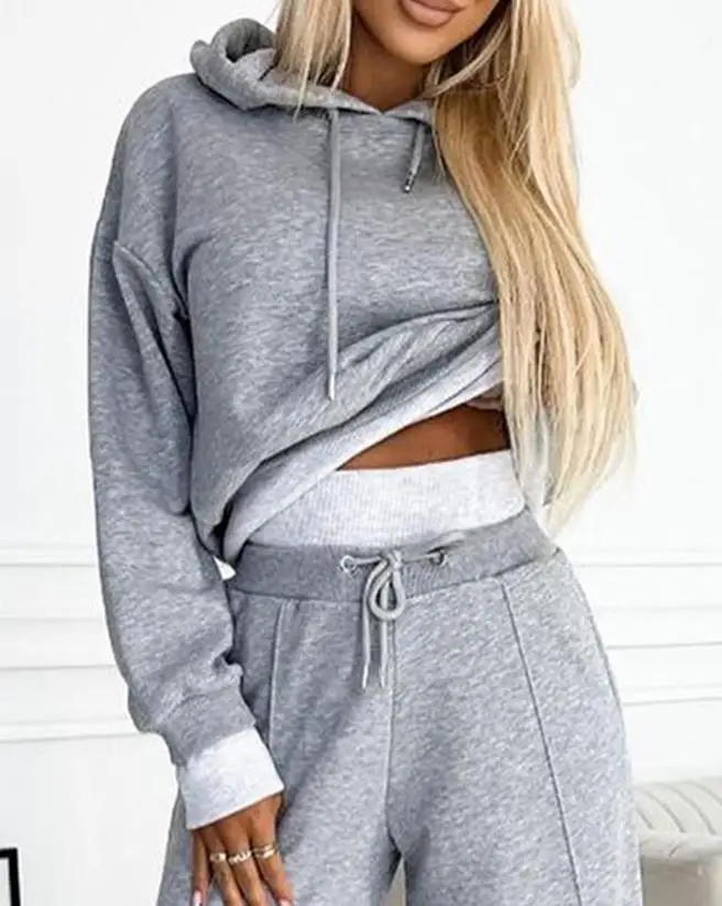 

Fashion Long Sleeve Hoodie and Wide Leg Pants Set Casual 2023 New Hot Selling Fashion Women's Wear