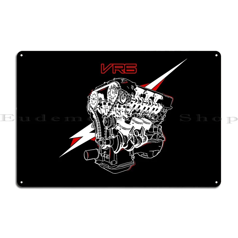 Vr6 Engine Blueprint Style Design Metal Signs Funny Bar Garage Personalized Design Tin Sign Poster