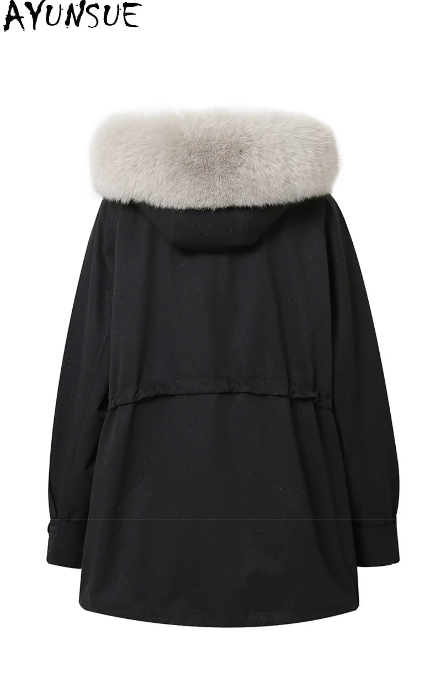 معطف فرو أرنب ريكس من AYUNSUE 2025 سترة من الفرو الحقيقي ملابس شتوية للنساء بياقة من فرو الثعلب الدافئ معاطف نسائية بقلنسوة Ojzt Жengarško