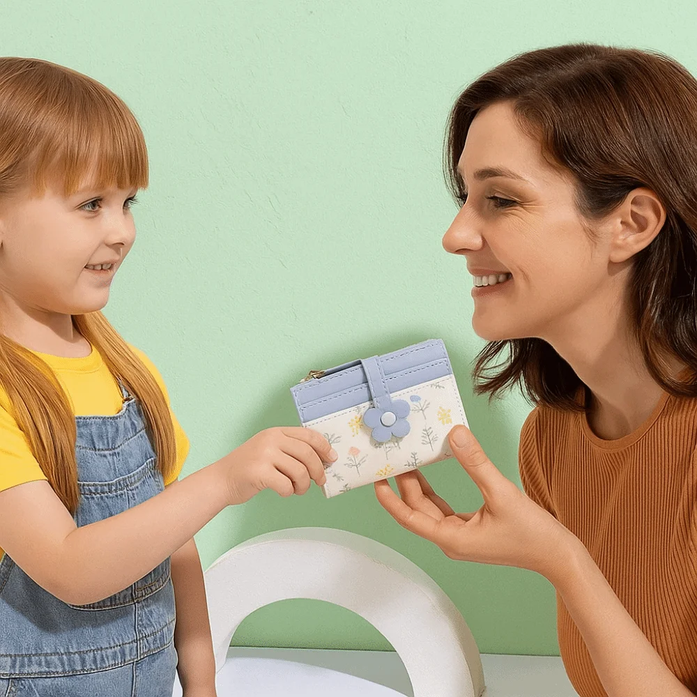 Bloemen bedrukte mini-portemonnee PU-leer Multi-kaartsleuf Mini-sleutelhanger Tas Creatieve draagbare korte damesportemonnee Meisjes