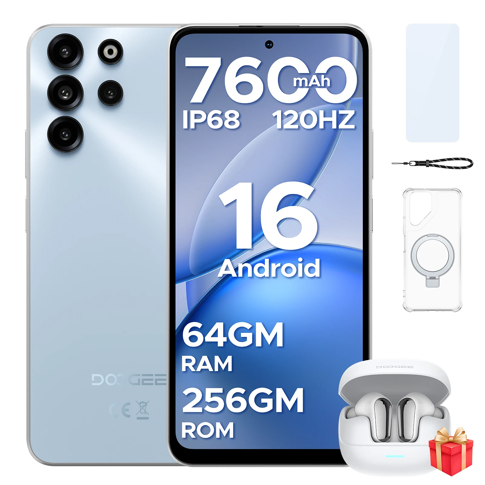 DOOGEE B10 Pro Smartphone 64GB+256GB 6,63” FHD 120Hz Display IP68 Helio G100 7600mAh Batterij 64MP Camera Android 16 NFC