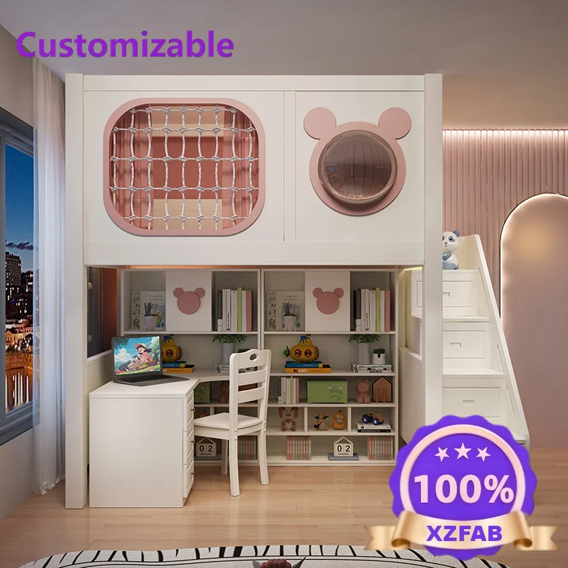 Factory Direct 2026 On and off table combination bed children's bed girl princess high guardrail tree house  on and off