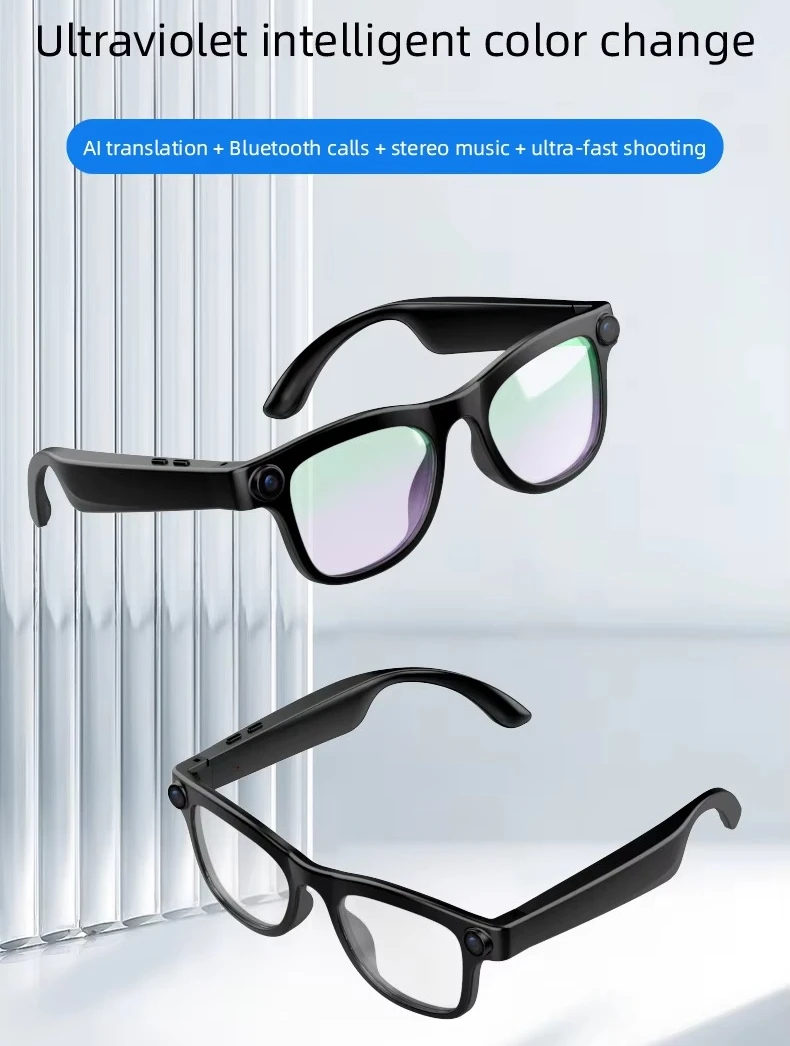 2026 intelligent AI glasses, real-time translation 8MP high definition camera, call music IPX4 waterproof