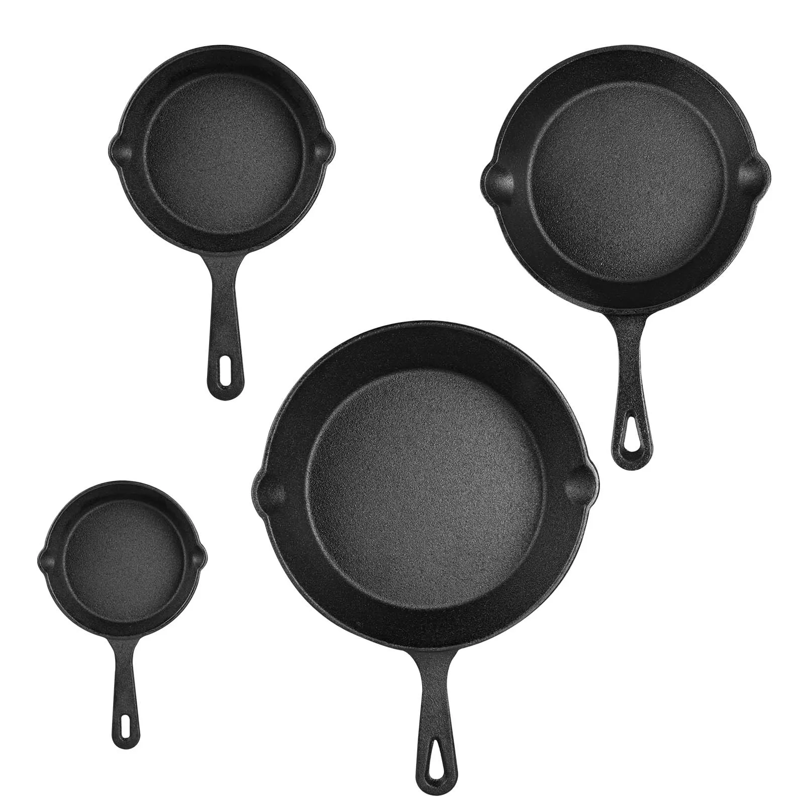 Juego de 4 sartenes versátiles de hierro fundido sin recubrimiento, antiadherentes, utensilios de cocina universales para cocina, hogar, barbacoa al aire libre, hornear y freír
