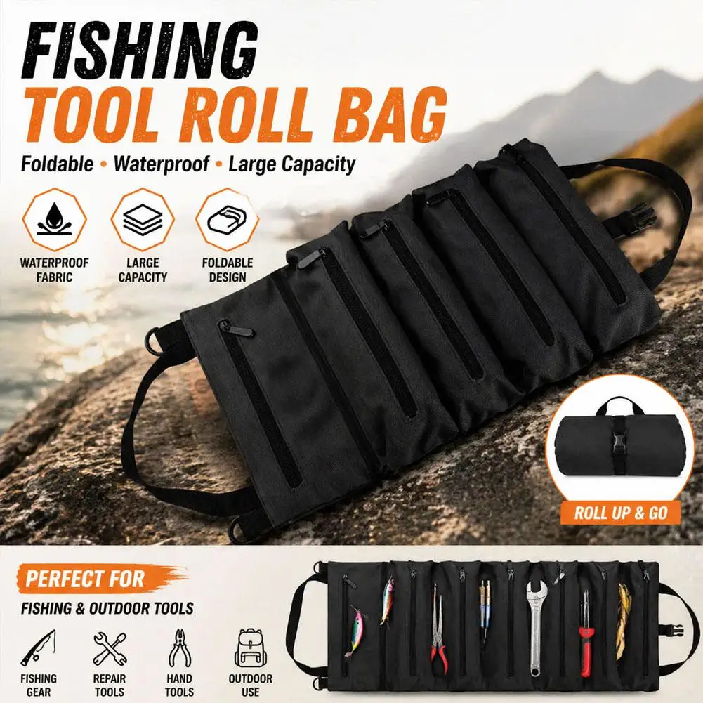 Heavy-Duty Roll-Up Tool Bag - Oxford Fabric Multi-Tool Organizer All-in-One Garage Storage for Mechanics/Electricians/Carpenters