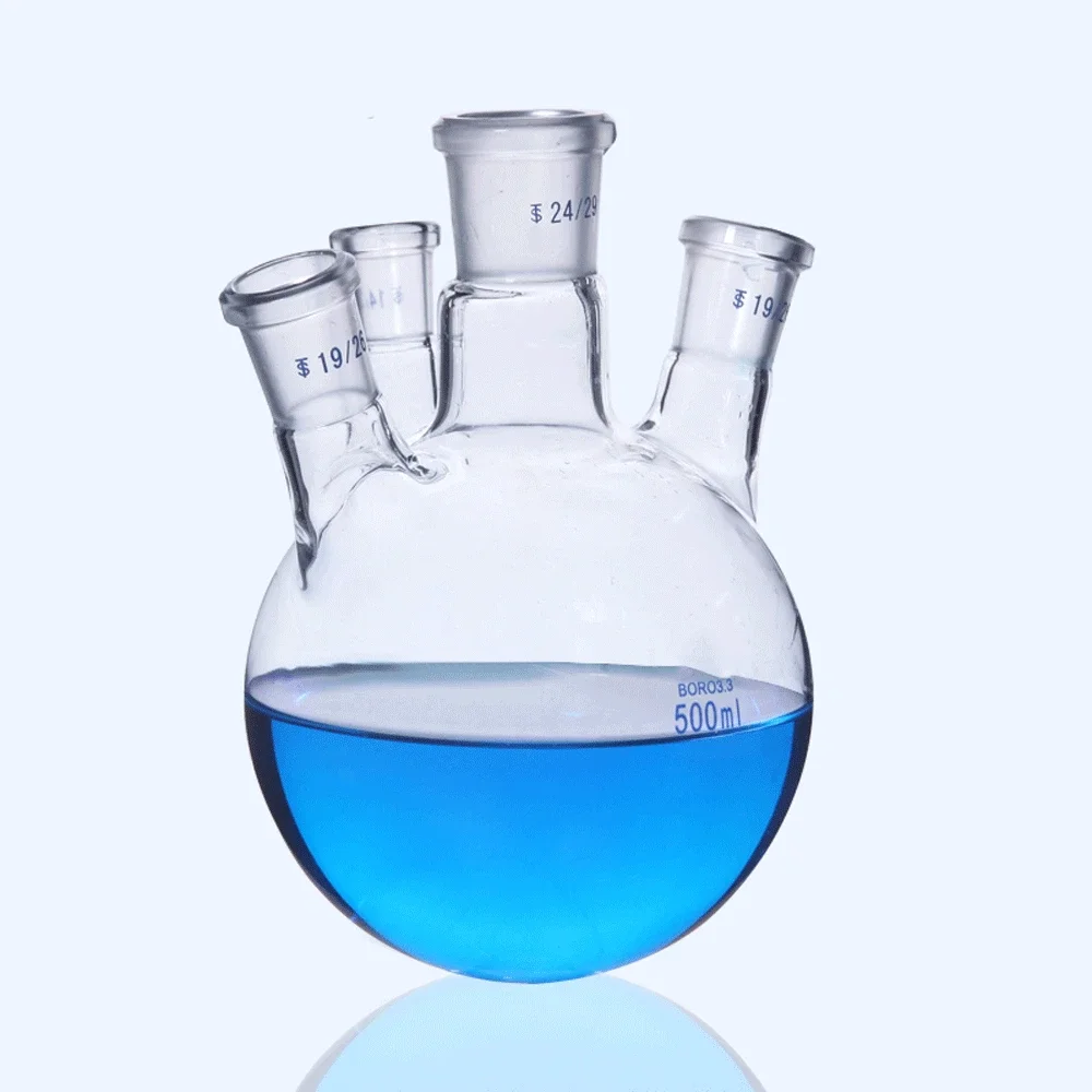 19/26 24/29 29/32 Standard 100/250/500/1000/2000ml 4-Neck Boro. 3.3 Glass Reaction Flask Labrotary Glassware Chemical Experiment