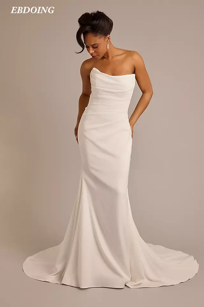 Newest Wedding Dress For Bride Mermaid Satin For Bride Draped Strapless Custom Made Plus Sizes 2024
