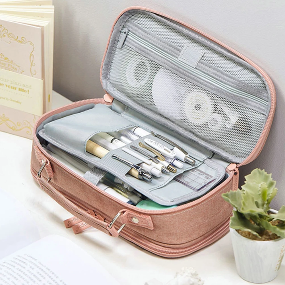 

Multifunctional Pencil 5 Layers Large Capacity Phone Coin Bag Portable Stationery Holder Portable Pencil Bags Pink