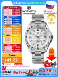 San Martin Neue 39mm Wüste Textur Luxus Männer Business Kleid GMT Uhr NH34 Automatische Mechanische Wasserdicht 100m Leucht SN0129