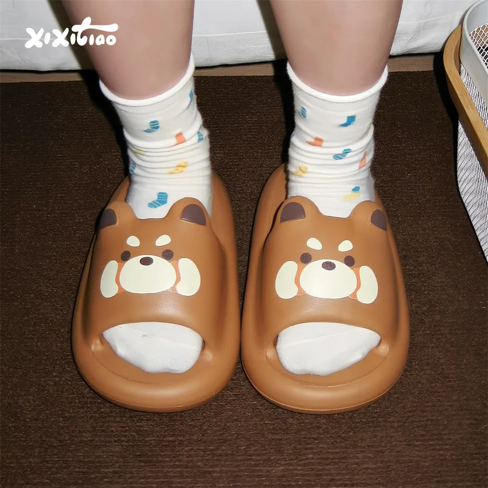 

Thi Bot Home Slippers ex Summer Anti-Slip Cartoon Bear Print EVAPluy Indoor Outdoor Wear Couple Slippers