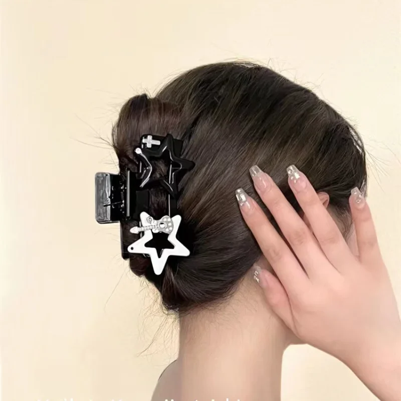 Korean Fashion Black Star Guitar Hair Claw Clip Large Geometry Acrylic Cross Hairpin Y2k Headdress Hair Accessories for Women