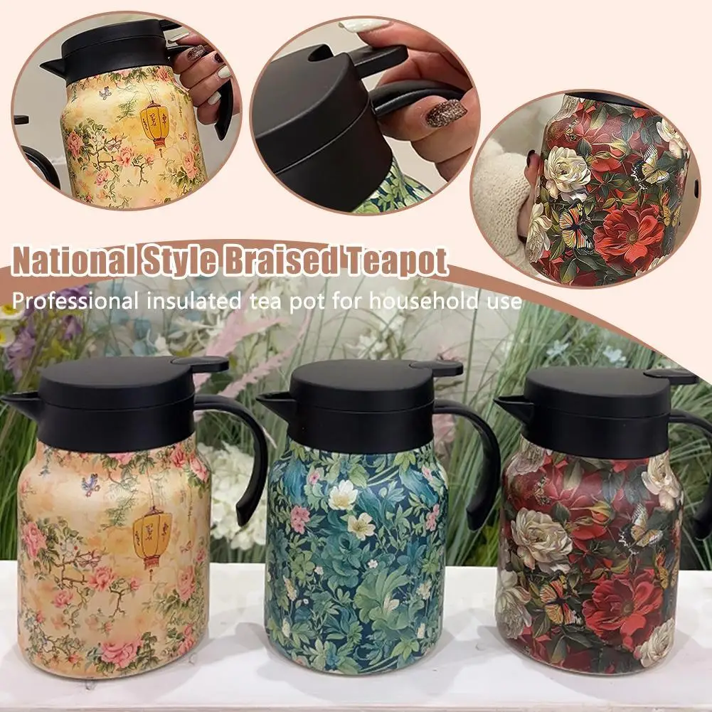 Vintage Floral Pattern Tea – Built-In Infuser 28/35 Oz Floral Tea Kettle New Stewed Teapot Tea Separation Water Bottle