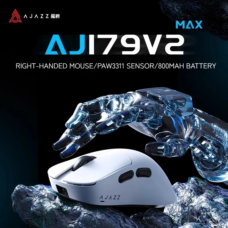 

Ajazz Aj179v2 Беспроводная трехрежимная Bluetooth-мышь для киберспорта на правой руки Paw3311/3395 Датчик Зарядная база Легкая мышь