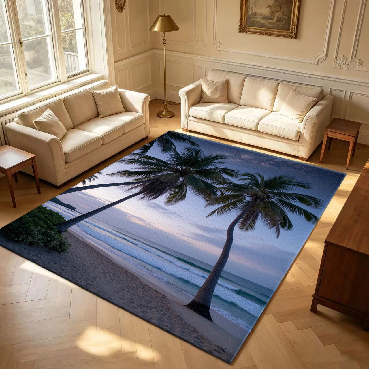 Night Seaside Coconut Palms Milky Way Starry Sky carpet flooring Beach Landscape Rug