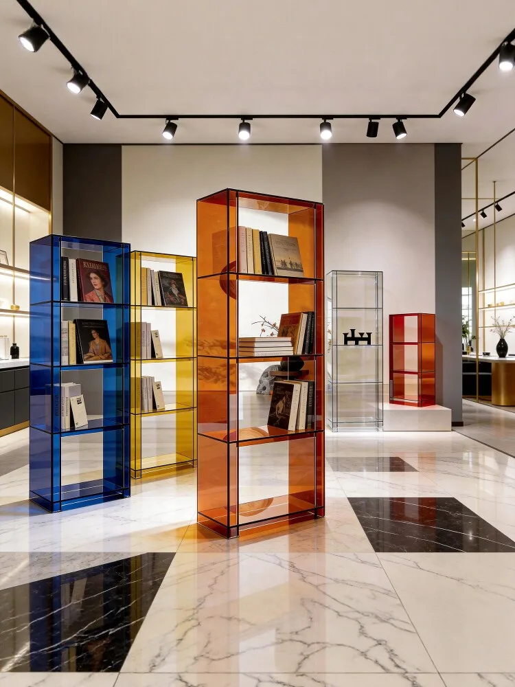 & Designer Light Luxury Freestanding Transparent Acrylic Bookshelf Storage Rack Doorless Design for Living Room Figure Display O
