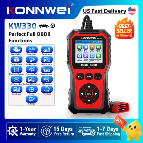 2026 KONNWEI KW330 Car OBD2 Scanner Diagnostic Tool Professional Engine Battery Detection Fault Code Erase Real-Time Data Monitoring Tool Free Shipping