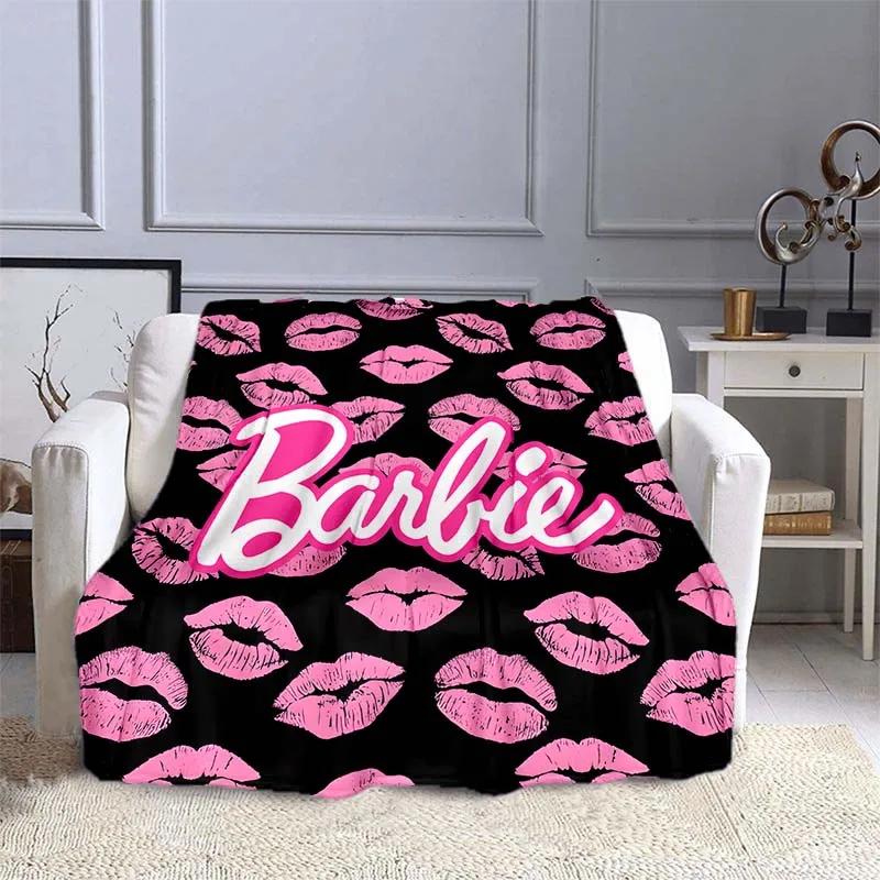 10 Sizes MINISO Barbie Pattern Blanket Warm Soft Fluffy Kids and Adult Sofa Bed Throw Blanket Outdoor Travel Camping Sheet Pink