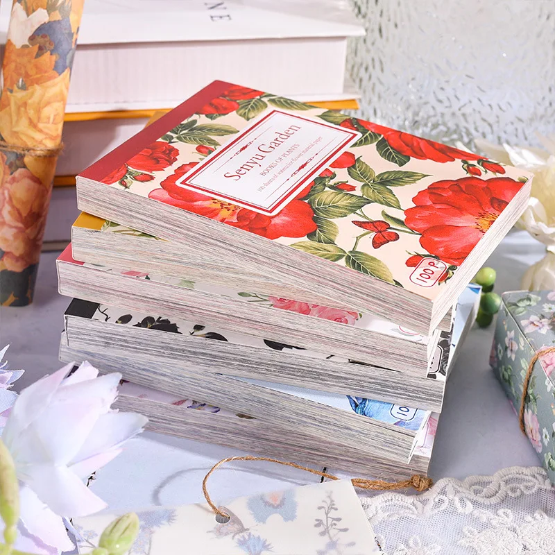 100 Sheets  Creative Retro Floral plants  Material Paper for Scrapbooking DIY Decorative Collage Journaling