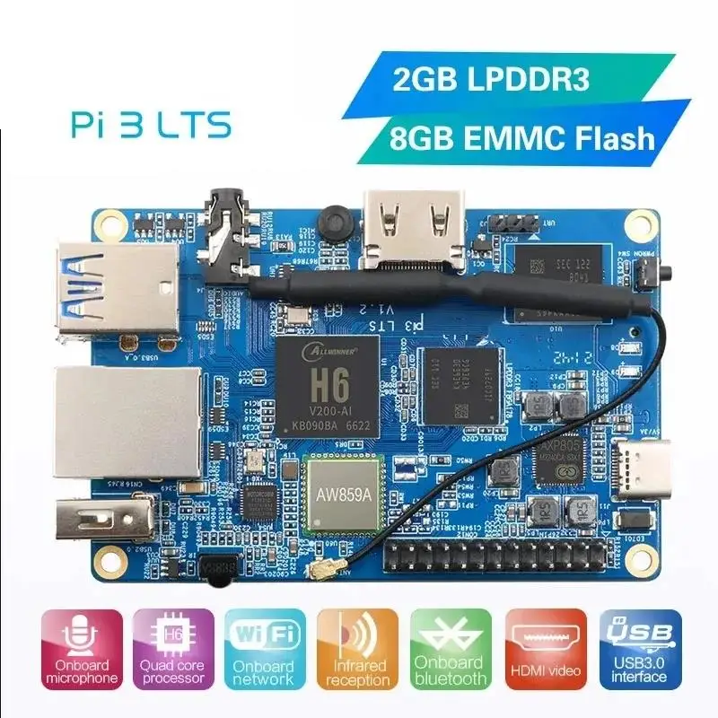 New! Orange Pi 3 LTS Single Board Computer 2GB RAM AllWinner H6 8GB EMMC Development Board Computer Run Android9.0 Ubuntu