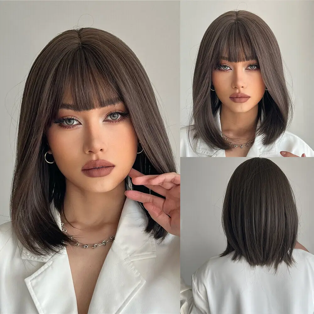 

Dark Black Bob with Bangs Synthetic Hair for Women Daily Party Wigs