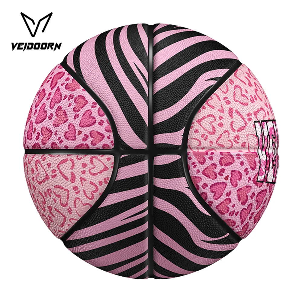 كرة سلة عصرية باللون الوردي الفهد مقاس رسمي 7 كرة مطاطية للرجال والنساء كرة رياضية عالية الارتداد للاستخدام الداخلي والخارجي للتدريب #3