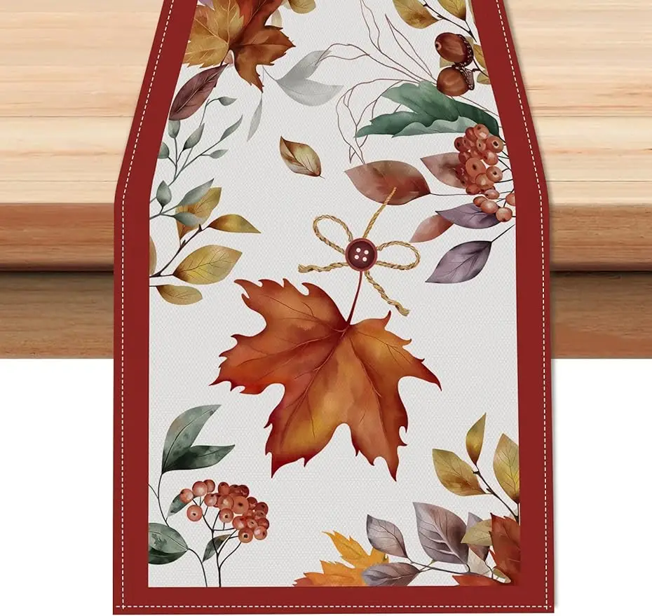 

Fall Maple Leaves Table Runner Autumn Leaf Thanksgiving Kitchen Dining Table Decoration Indoor Outdoor Home Wedding Party Decor