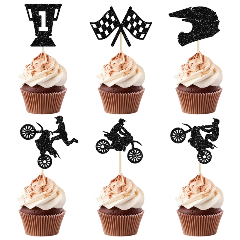 YOMDID 24 Stücke Glitter Motorrad Cupcake Topper Motorrad Kuchen Dekoration Motocross Dirt Bike Design Sport Party Supplies – Detail 7