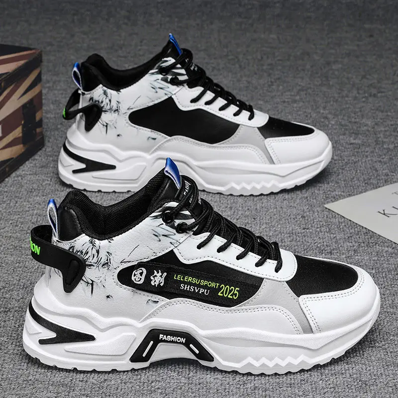 Men's High Top Shoes Running Casual Sports Shoes Breathable Comfortable Rubber Outsole round Toe Thick Bottom Fashionable Dad...