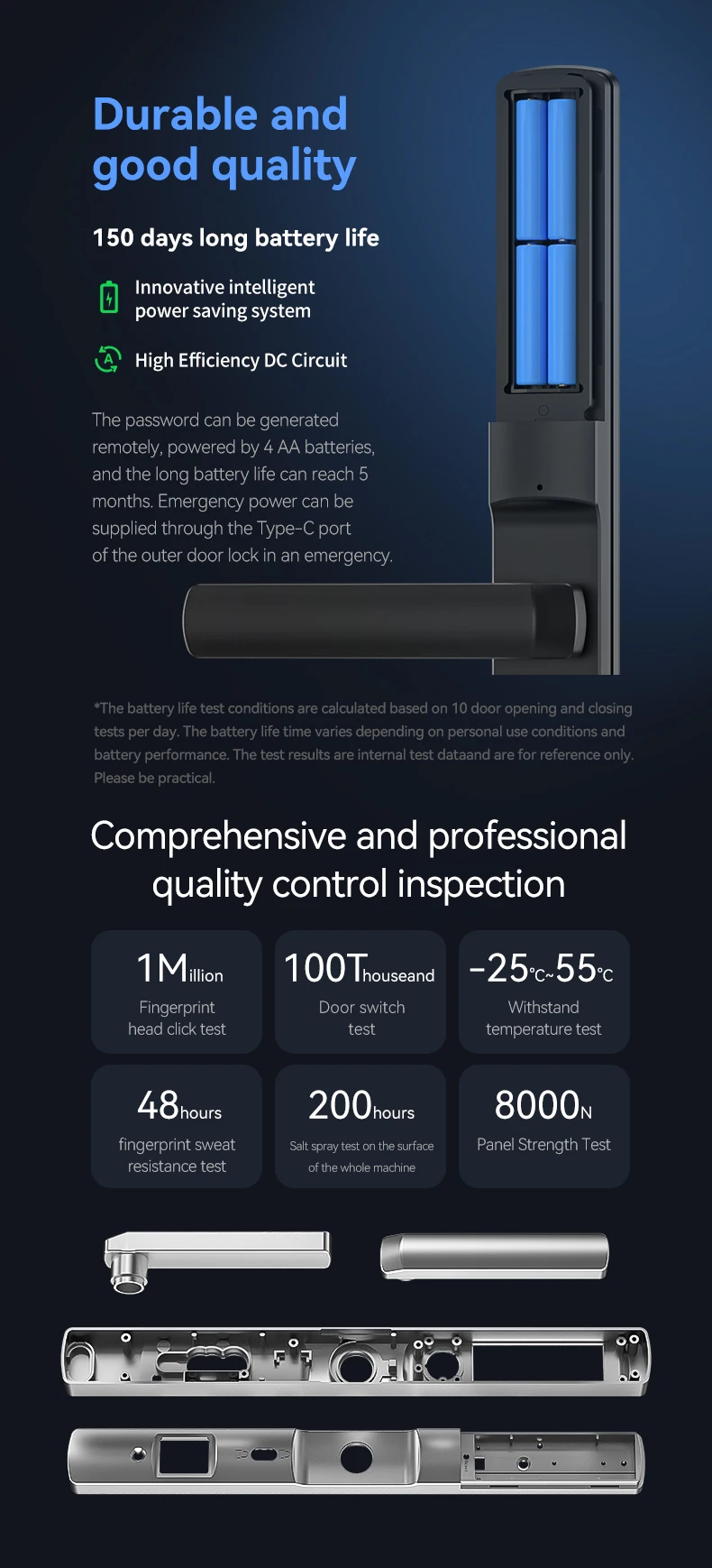 WiFi Smart Schmale Seite Fingerabdruck Codiertes Türschloss Fernbedienung Wasserdichter kurzer Griff für schlankes, dünnes Glaschiebetüren – Detail 12