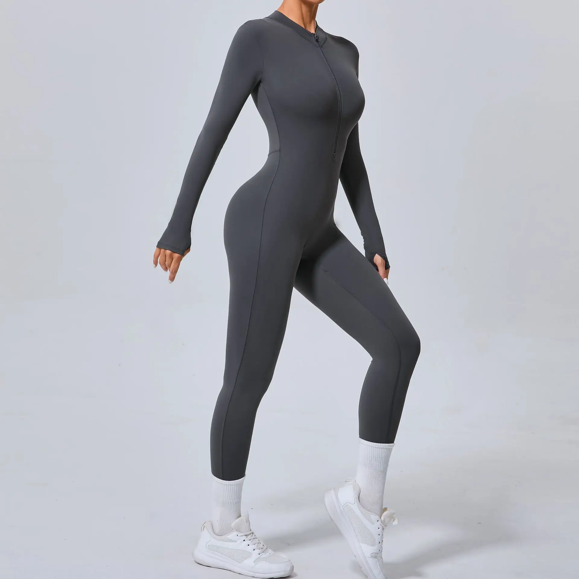 Long Sleeved Zipper Training Yoga Jumpsuit Gym Fitness Rompers Running Sports Long Pants Bodysuits Workout Clothes Sportswear