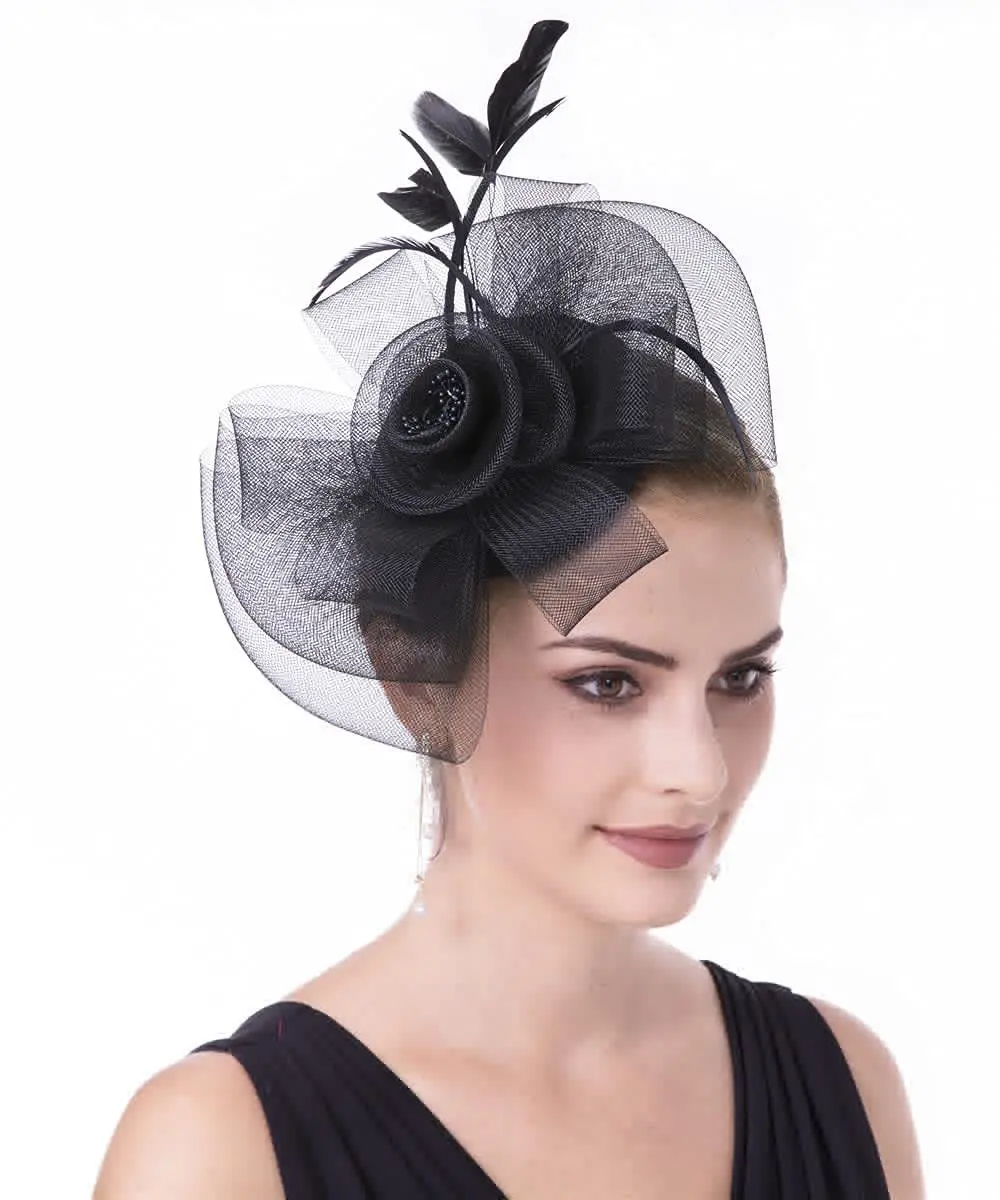 Derby-Bandeau de Sauna en Plumes pour Femme, Accessoire Capillaire en Maille, pour Séance de Photographie, pour Cheveux