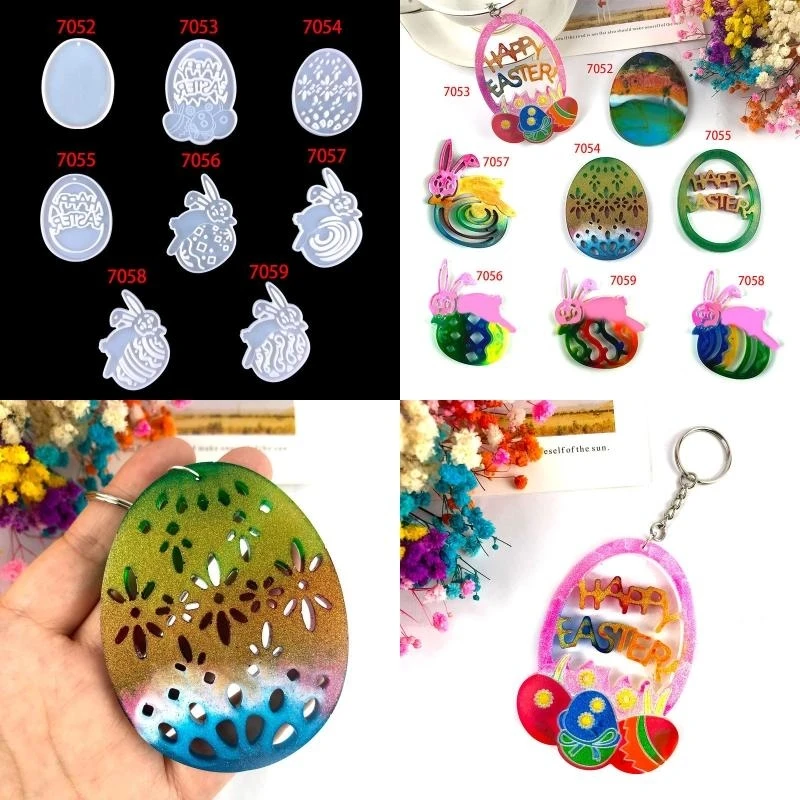

Shiny Glossy Easter Egg Happy Easter Letters Mold Resin Craft Bunny Mold for DIY Keychain Necklace Charms Making