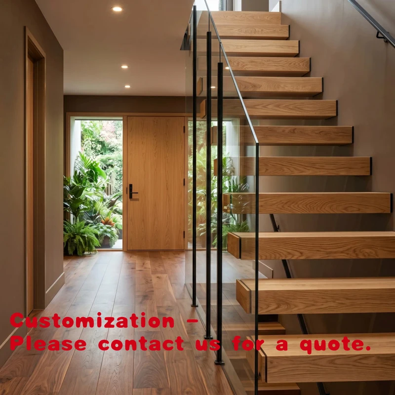 custom.Scandinavian Style Floating Staircase - Warm Minimalist Design with Bespoke Oak Wood Treads
