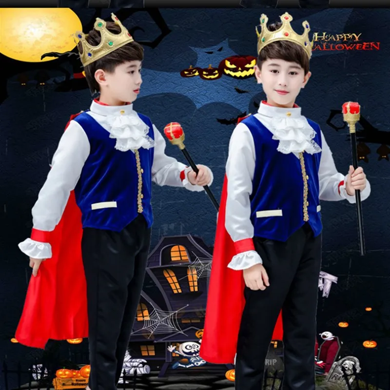 Children's The King Prince Cosplay Costume Halloween Carnival Boys 7 Piece Prince Crown Scepter Cloak Royalty Suit Clothing image 3
