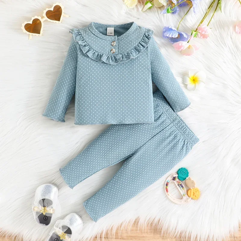 Newborn Girl 3-36 Months Spring and Autumn Fashion Button Ruffled Long Sleeve suit Baby Clothes Polka Dot suit Baby