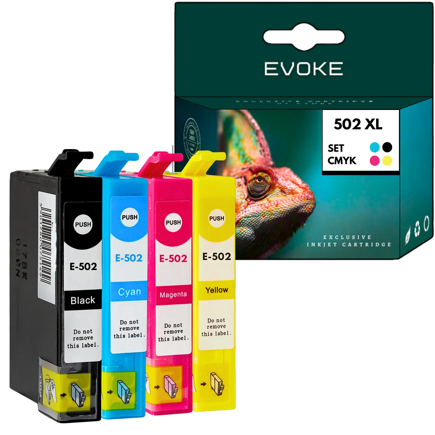 Evoke Compatibele Inkt voor Epson 502XL 502 XL T02W6 4X Cmyk: Zwart Pigment, Cyaan, Magenta, Geel 49 ml 3410 Stron Expression Home Xp-5100 5105 5115 5150 5155; Workforce Wf-2860Dwf 2865Dwf 2880Dwf