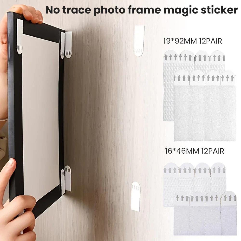12 Pairs DIY Command Adhesive Strong Double Sided Strip Tape Frame Invisible Photo Frame Duty Mounting Strips Home Office Wall
