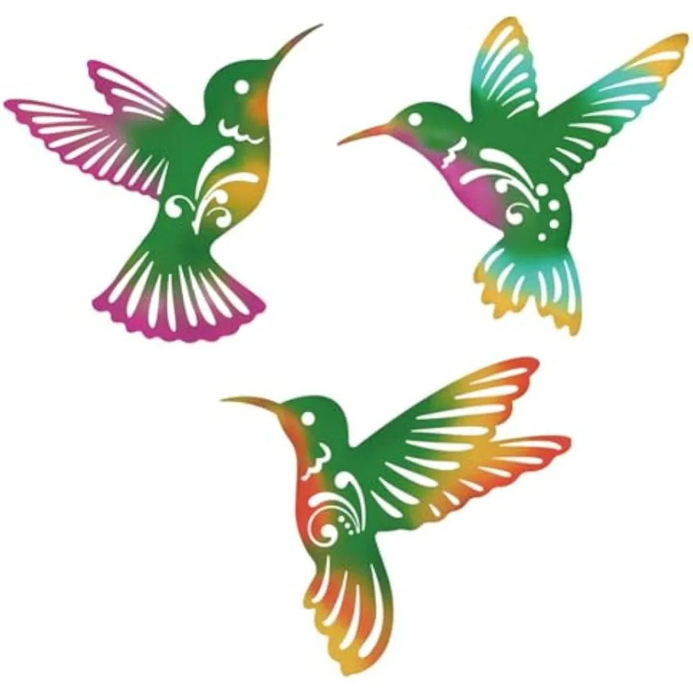 Metal Hummingbird Wall Decor 3 PCS Metal Birds Outdoor Wall Sculpture Decoration Animal Theme Wall Art Hanging Decorative