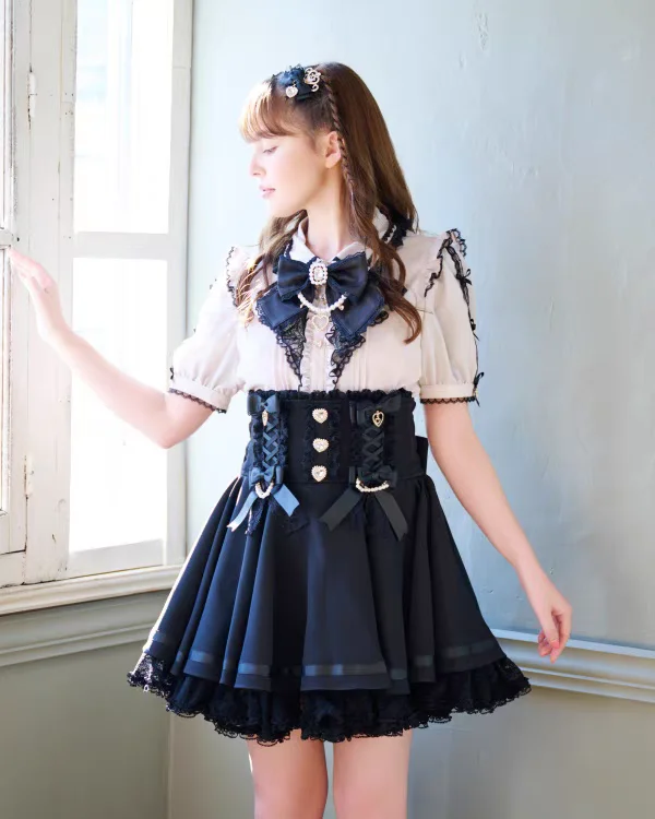 Japanese Mine Style Mass-produced Liz Lolita Shirt Bow Chain Heart Pendant Single-breasted Sweet Cute Versatile Blouse Top Women