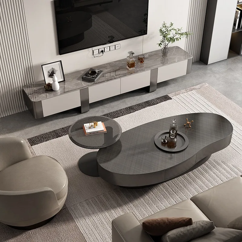 طاولة قهوة فاخرة خفيفة من الفولاذ المقاوم للصدأ لغرفة المعيشة، منزل حديث وبسيط ومبتكر، مجموعة طاولة قهوة على شكل خاص من المانجو