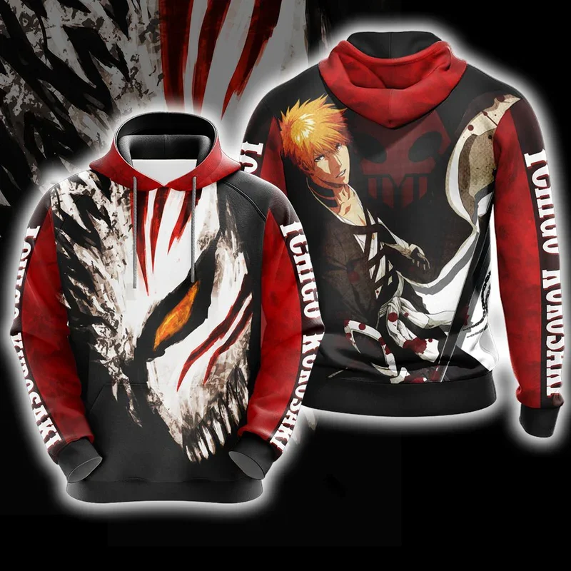 

Anime Manga Bleach Kurosaki Ichigo 3D Print Long Sleeve Man Sweatshirt Harajuku Streetwear Fashion Pullover Kids Cosplay Hoodies