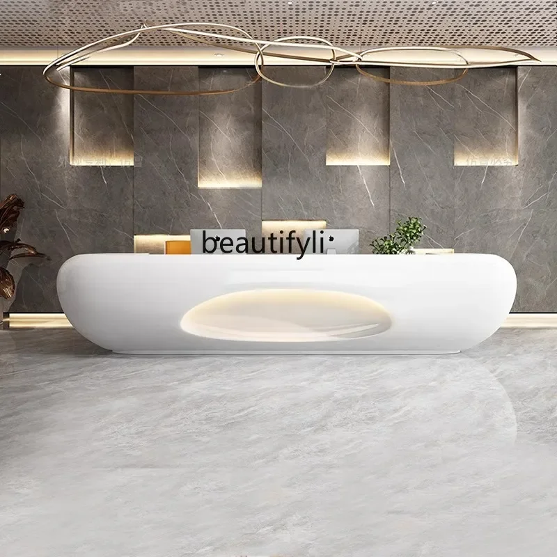 Paint checkout page Reception desk FRP modern welcome desk Creative curved beauty salon Bar reception desk