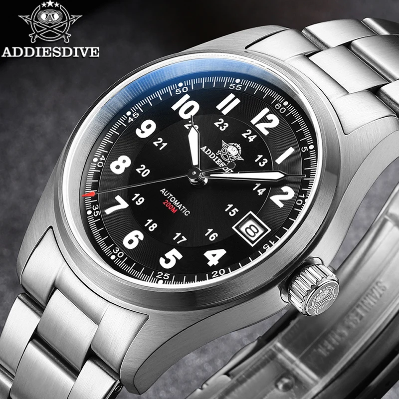 ADDIESDIVE New 39mm Men's Automatic Watch Stainless Steel Luminous 20Bar Waterproof Watches Sapphire Business Mechanical Watch