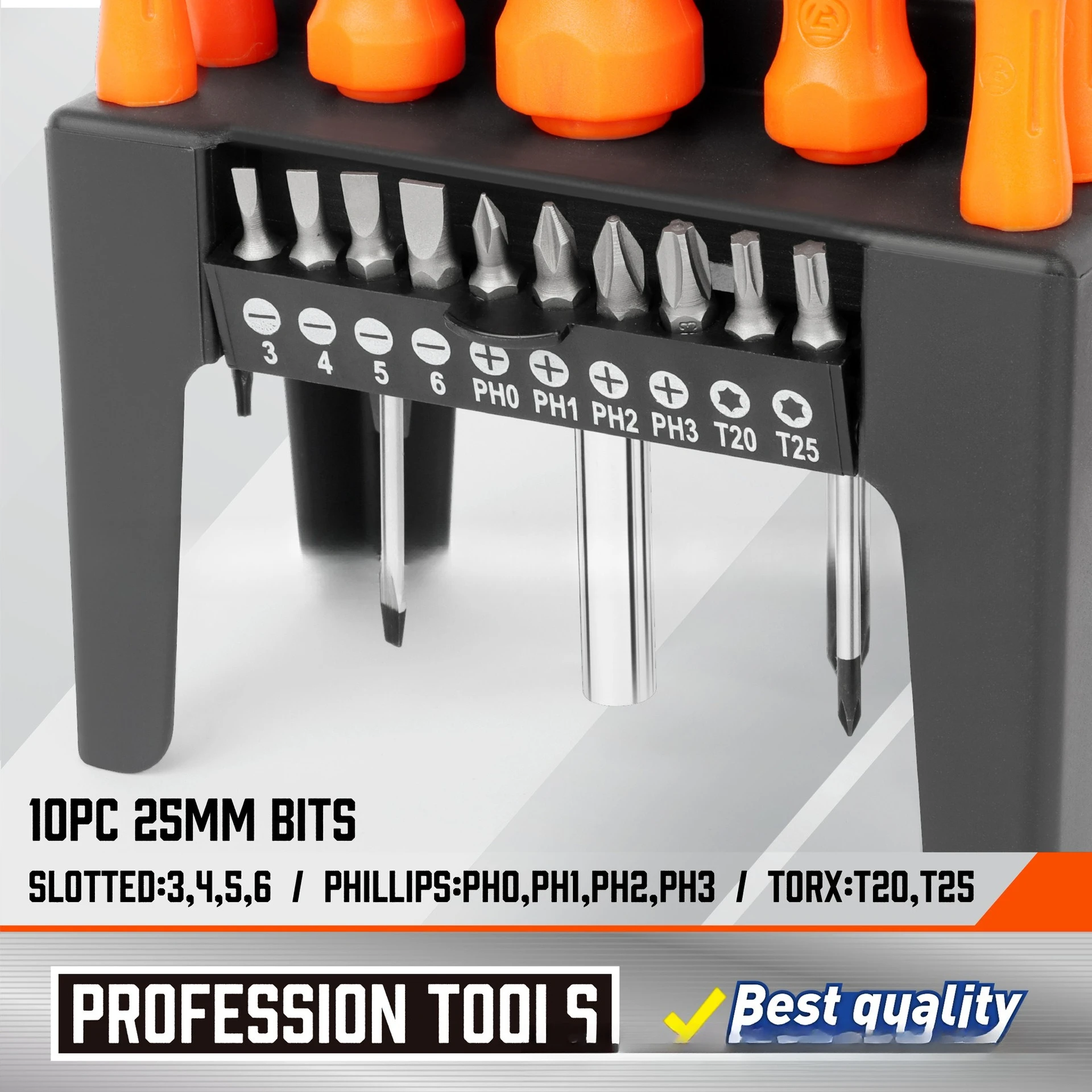 طقم مكون من 21 قطعة، طقم مفك براغي متقاطع من كلمة واحدة، مع دفعة ودعامة بلاستيكية،