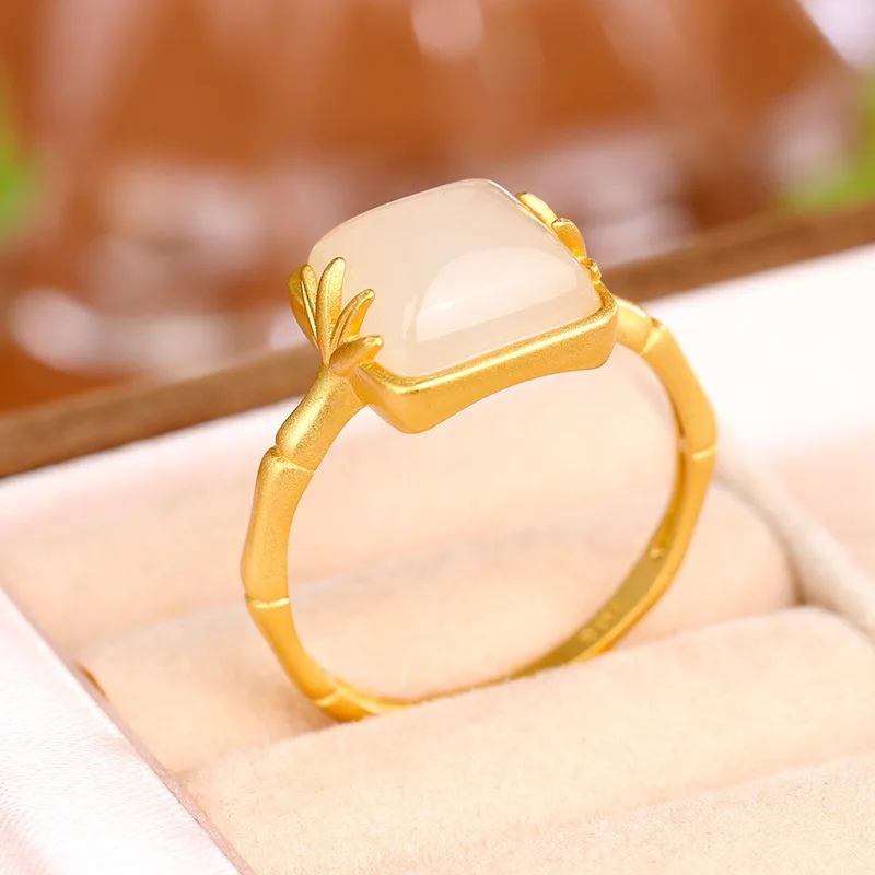 

Hetian Gold Inlaid Pendant Collarbone Necklace Jade Ring Men And Women