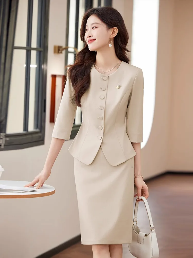

Profional Women's Suit Set Two-Piece Workwear orm Hotel Front Desk Stf orm Summer New Arrival Ele Feeling