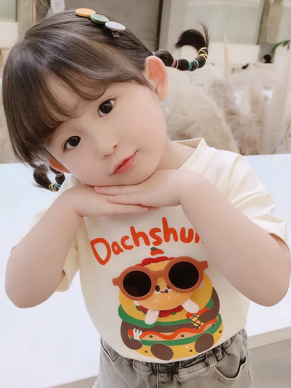 Cute Cartoon Kids Casual Loose Short Sleeve T-Shirt Comfortable Summer New Style Women's Fashionable Parent-Child Outfit